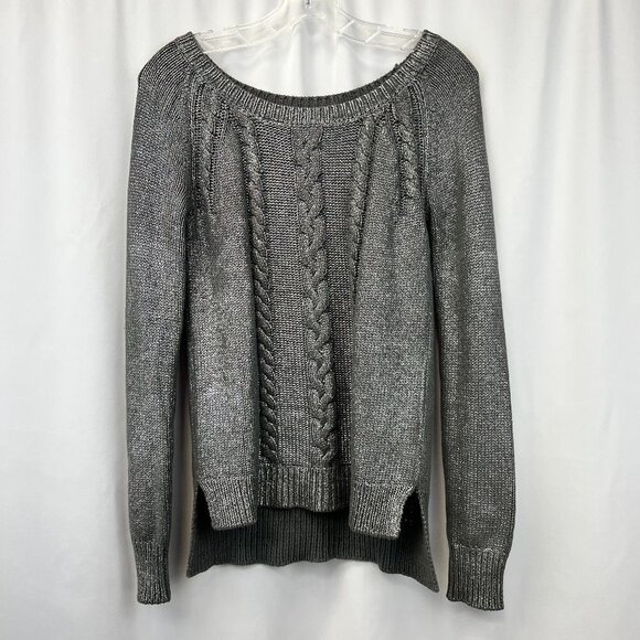 Ella Moss Womens Gray Glitter Cable Knitted Long Sleeve Pullover Sweater Size S - Picture 1 of 11